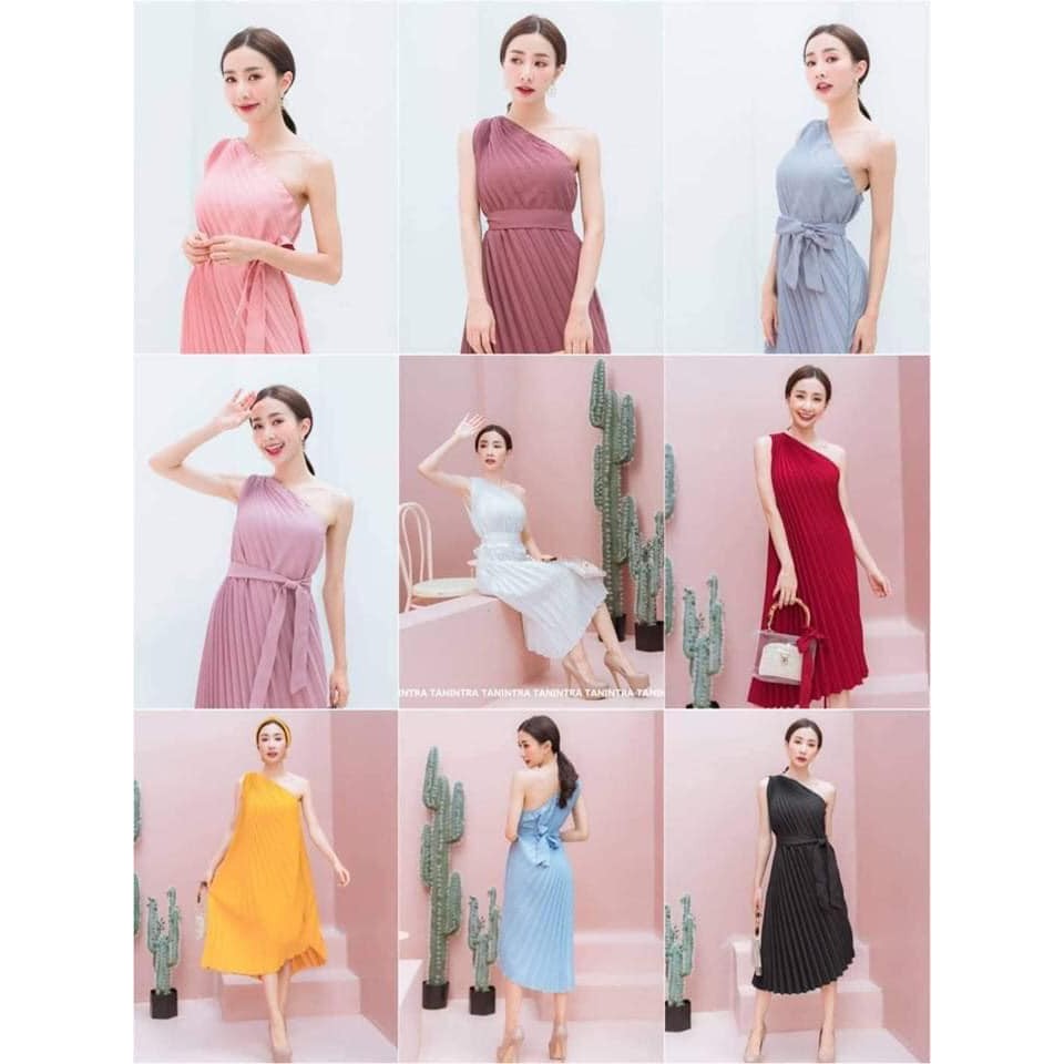 ĐẦM LỆCH VAI XẾP LY CAO CẤP THÁI (IB SHOPE CHECK MÀU)