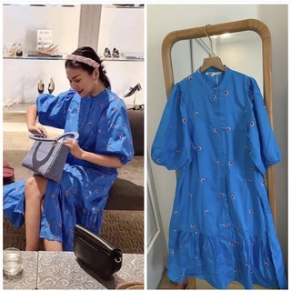 (GIẢM GIÁ)-ảnh thật-FREESHIP váy maxi tay bồng thêu hoa nhí cúc dọc zara tqxk chuẩn tag