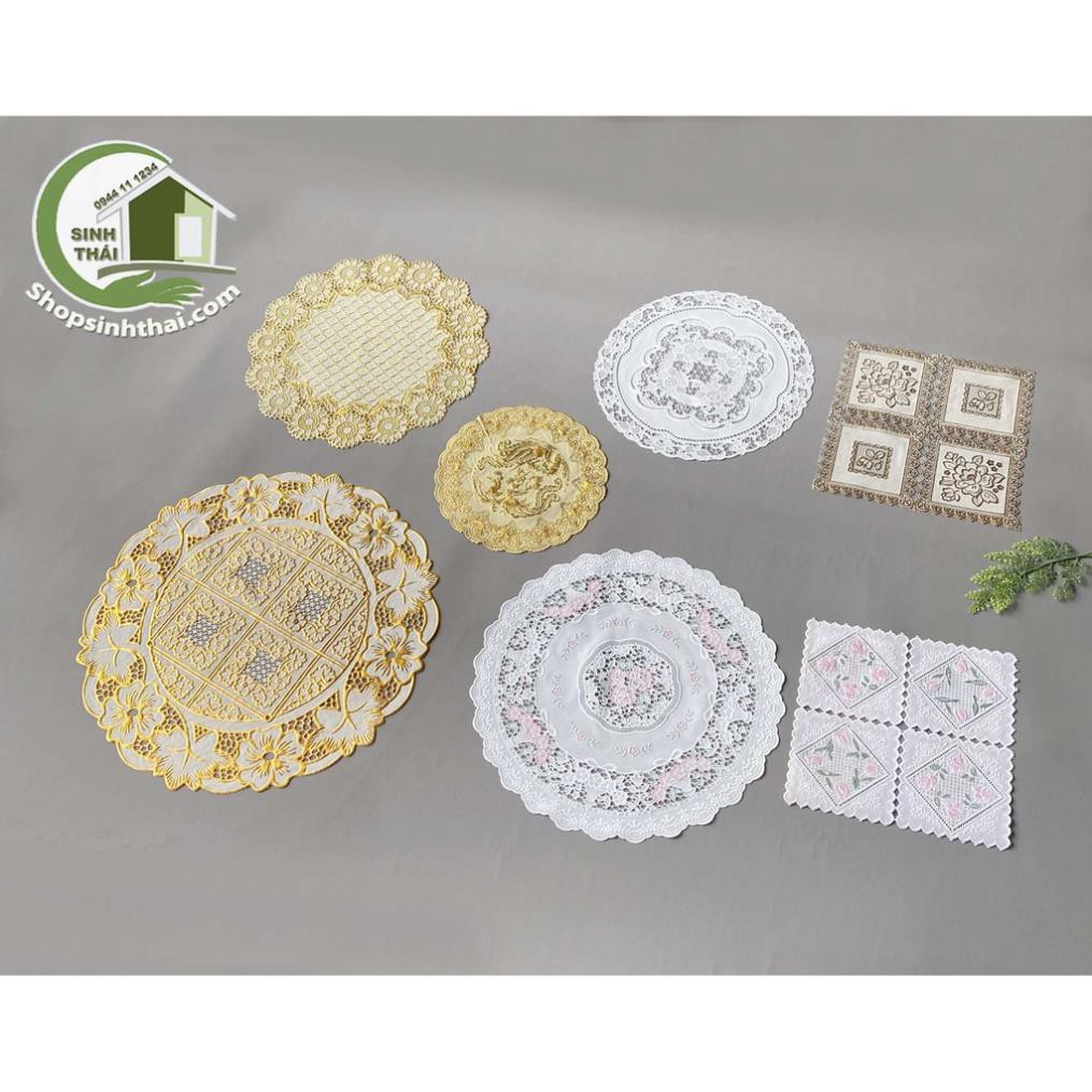 Tấm lót lọ bình hoa, bình bông, bình trà, lót ly, lót trang trí chén dĩa, bằng nhựa, có ren, hoa văn dập nổi