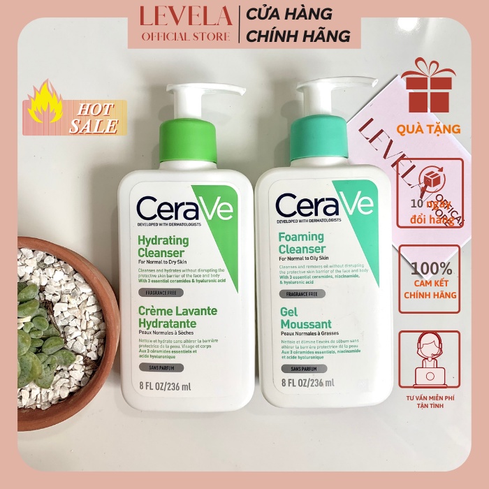 Sữa rửa mặt Cerave sa cho da khô da dầu mụn 236ml 473ml Levela SRM01