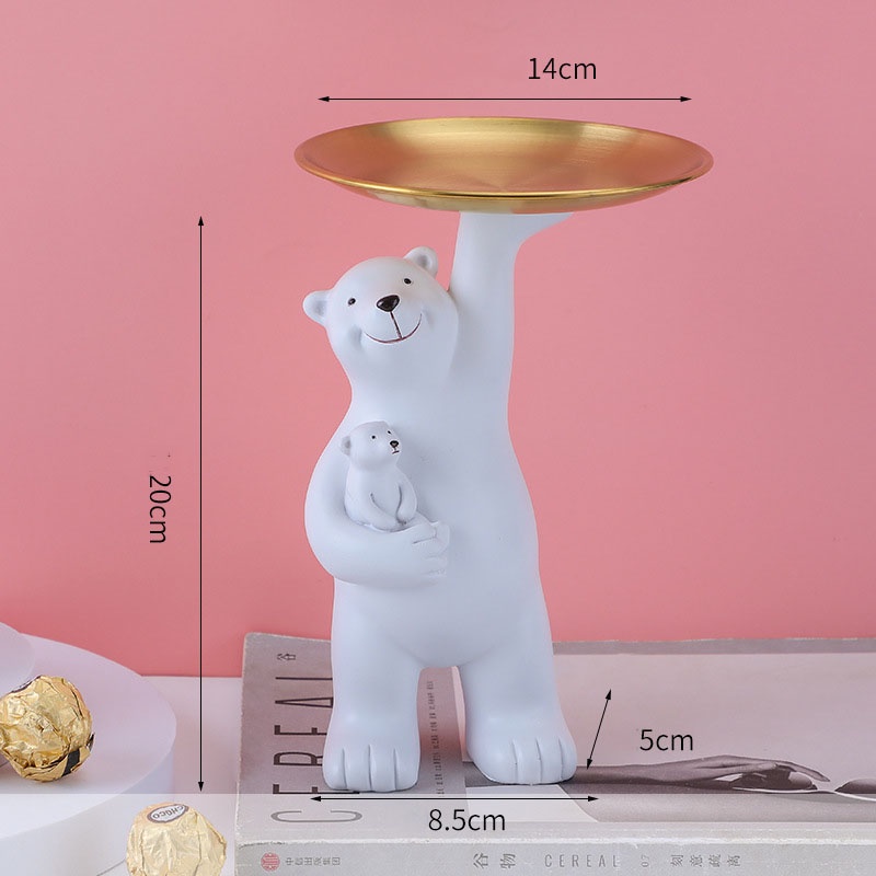 Gấu trắng đỡ khay để đồ cao cấp decor nhà cửa