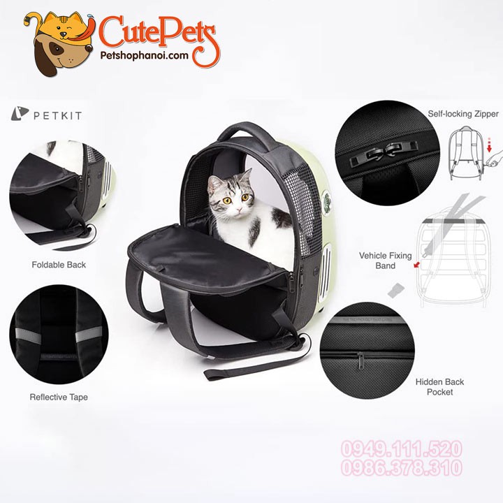 Balo cao cấp PETKIT Cat Carrier Backpack có đèn và quạt thông khí dành cho thú cưng - CutePets