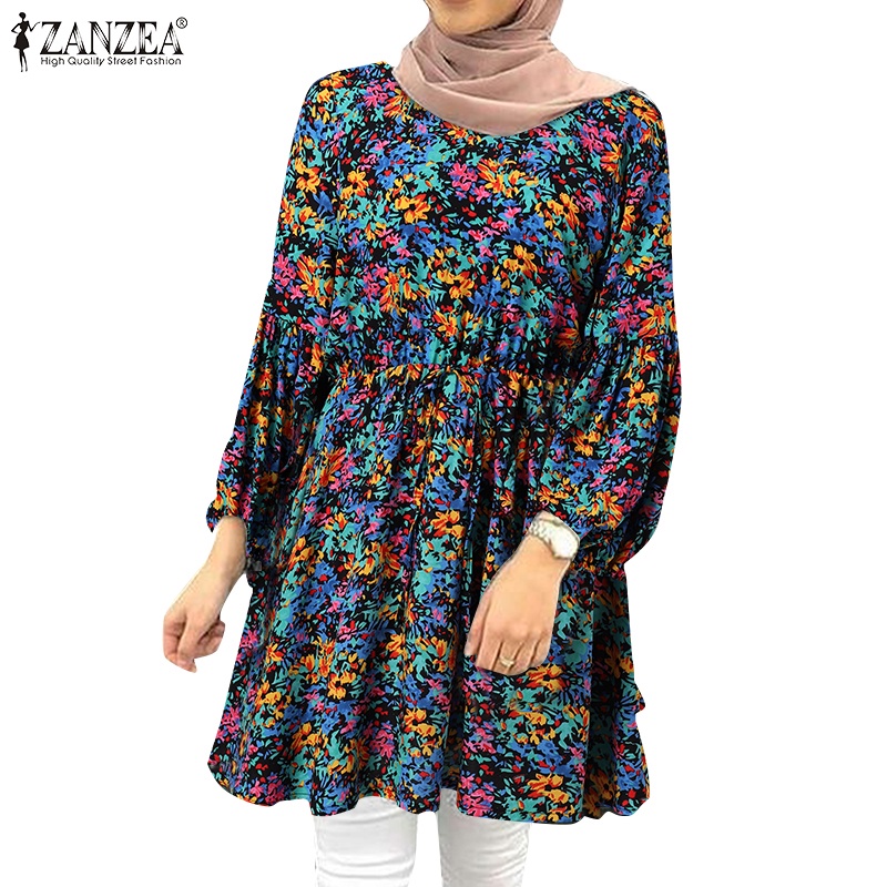 Zanzea Áo Tay Dài Cổ Tròn In Họa Tiết Hoa Dành Cho Phụ Nữ Hồi Giáo