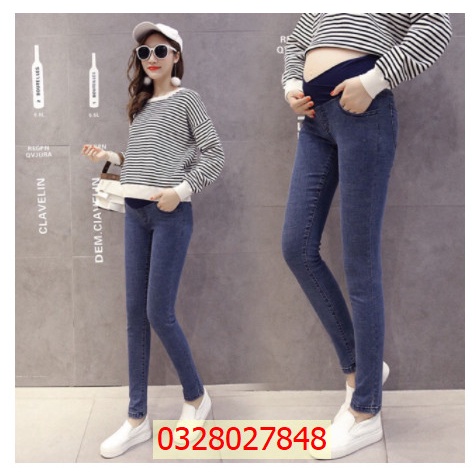 Quần bầu jean cạp chéo (jean thật) có chun chỉnh bụng co dãn thoải mái