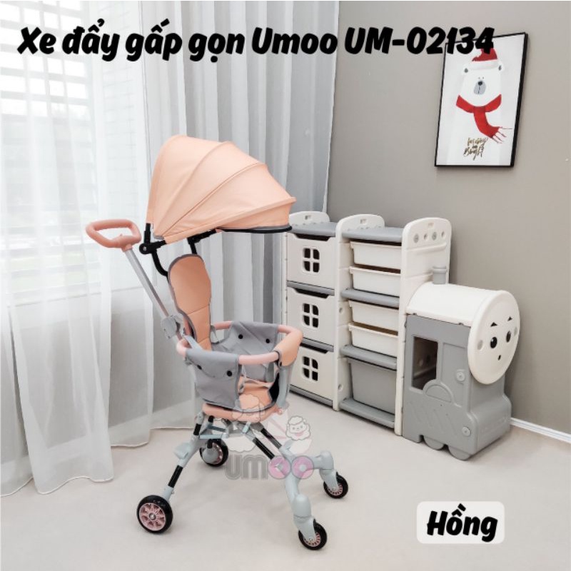 Xe đẩy Umoo 2 chiều gấp gọn, có đệm và mái che có thể tháo rời