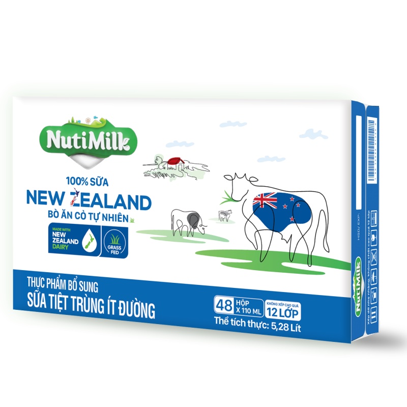 NutiMilk 100% Sữa New Zealand Bò ăn cỏ tự nhiên Ít đường 110ml NZSID110AK - Thương Hiệu NUTIFOOD - YOOSOO MALL