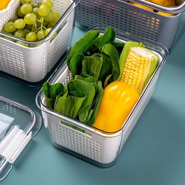 HỘP ĐỰNG THỰC PHẨM THIẾT KẾ 2 NGĂN CÓ RỔ TÁCH NƯỚC-HỘP BẢO QUẢN THỰC PHẨM CÓ NẮP ĐẬY CHẮC CHẮN CÓ THỂ DÙNG TRONG TỦ LẠNH