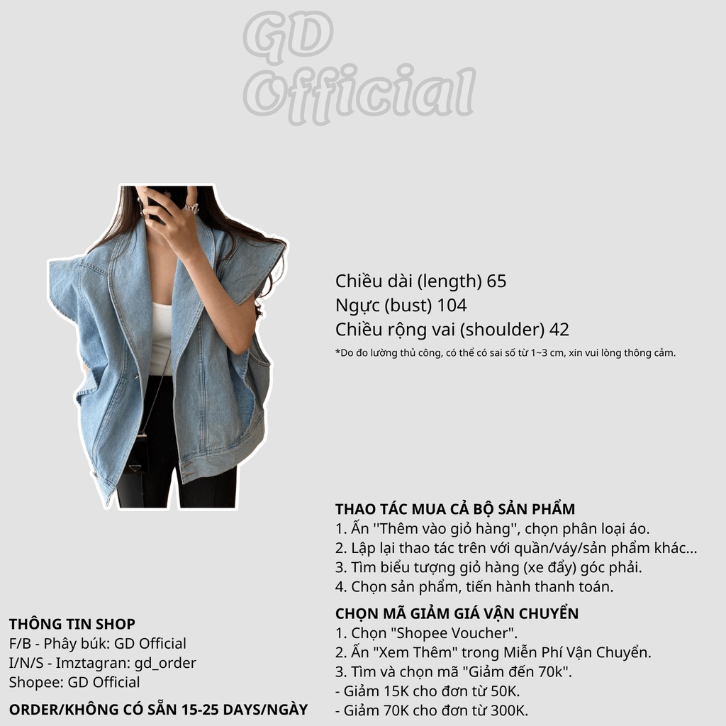 K105|Áo khoác jeans tanktop cá tính cho nữ chất denim thoáng mát màu xanh GD Official