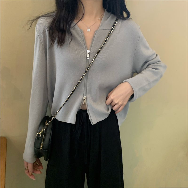 Áo Khoác Cardigan Dệt Kim Tay Dài Phối Khóa Kéo Đôi Phong Cách Hàn Quốc