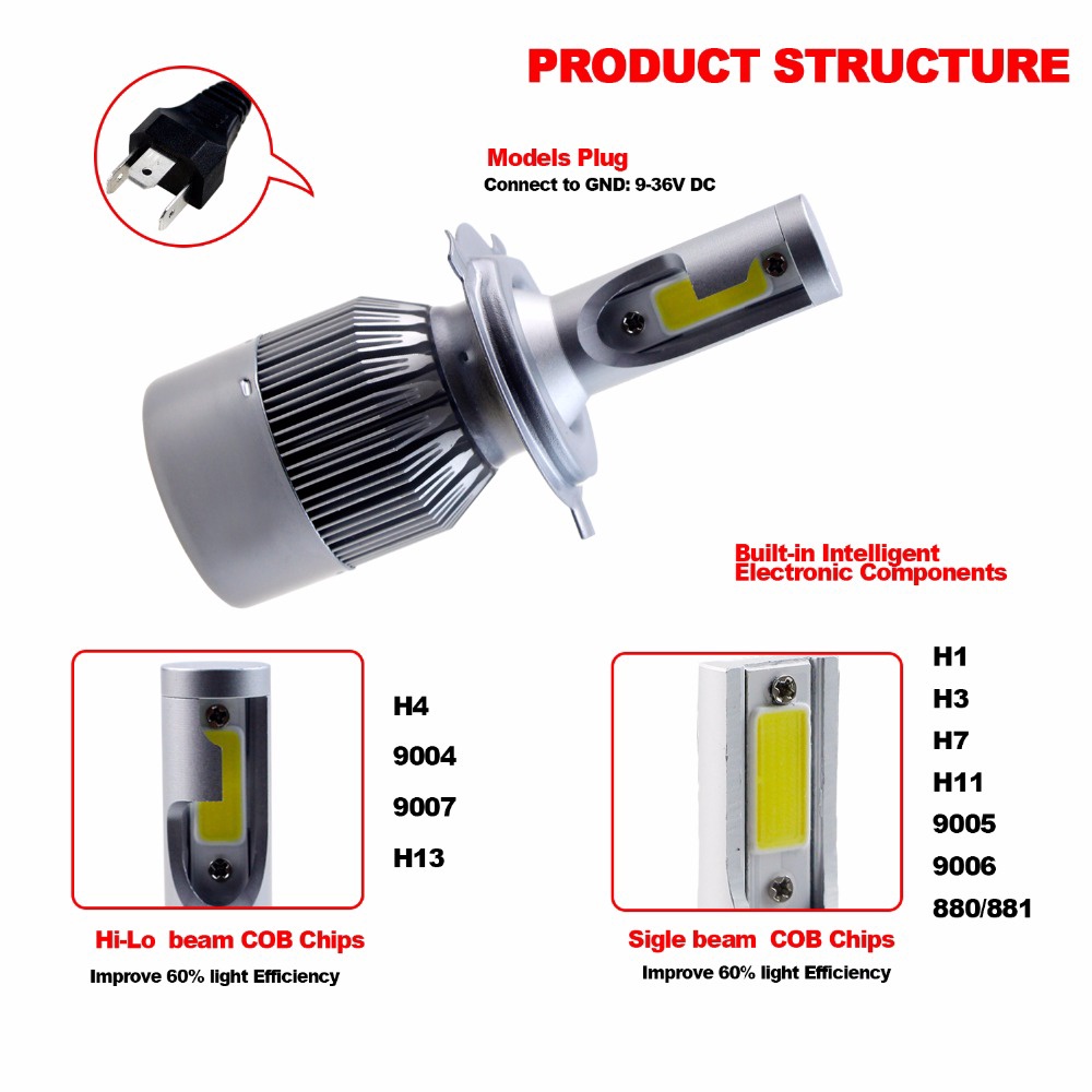 Set 2 Đèn Pha LED Phá Sương Mù C6 H4 H7 H11 9005 9006 H1 H27 H3 8000LM 12V 24V 72W Chuyên Dụng Cho Xe Hơi