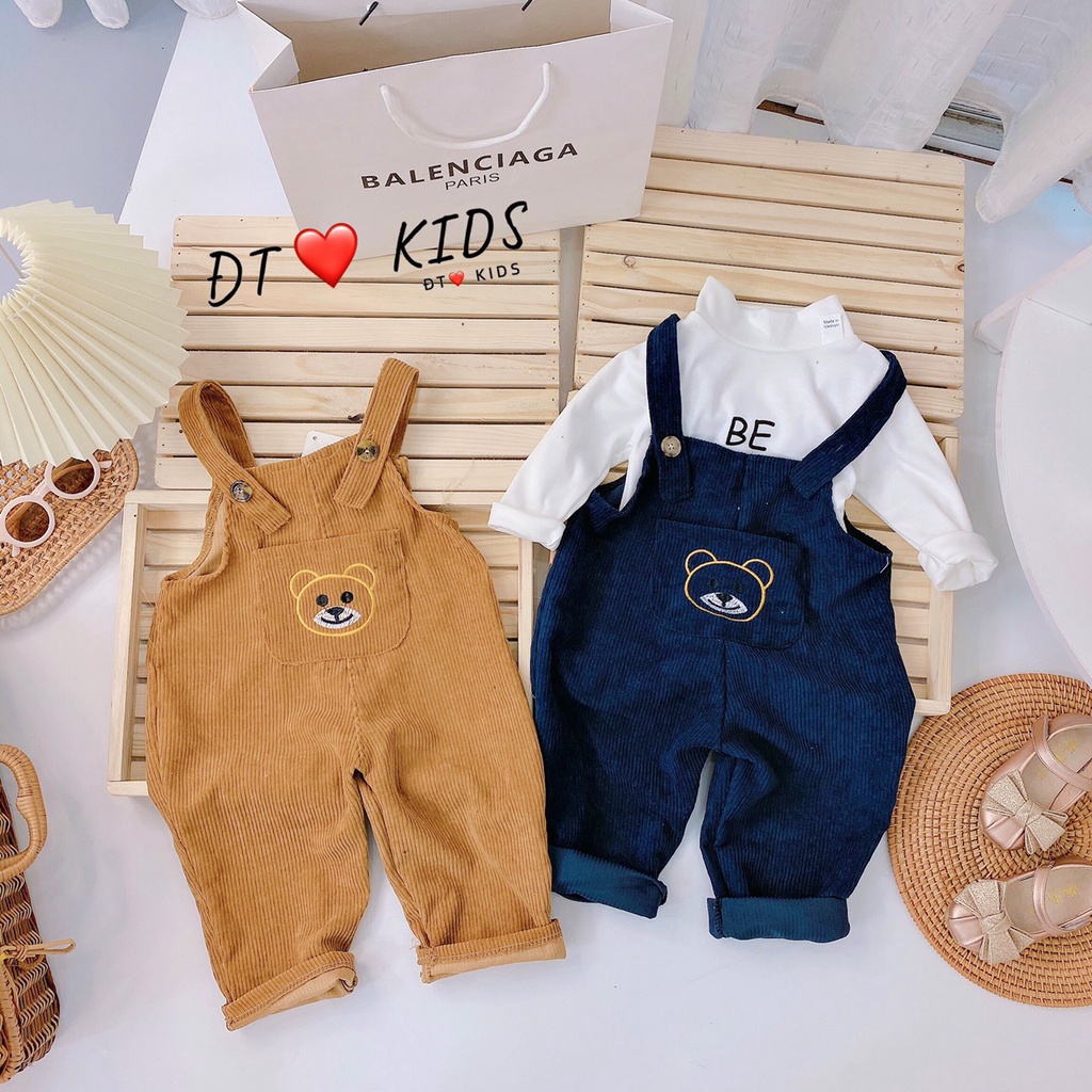 Set Yếm Cho Bé Trai & Gái - Quần Áo Yếm Cho Bé Chất Nhung Tăm - Áo Cotton Zip Hàn Siêu Cute - N&D Kid