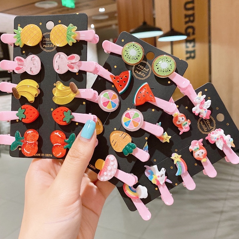 Set 10 kẹp tóc hoa quả nơ cầu vồng phong cách Hàn Quốc siêu đáng yêu