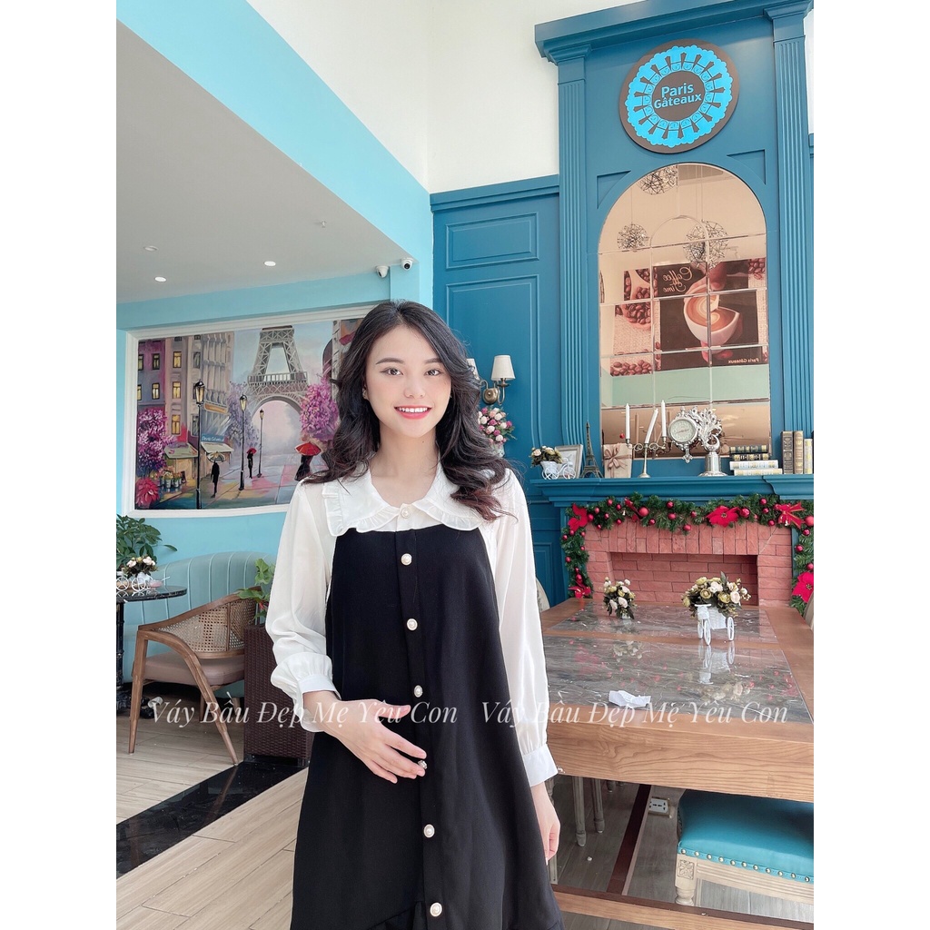 Váy Bầu - Đầm Bầu GUME màu đen giả yếm đuôi cá nhẹ MYC 11M