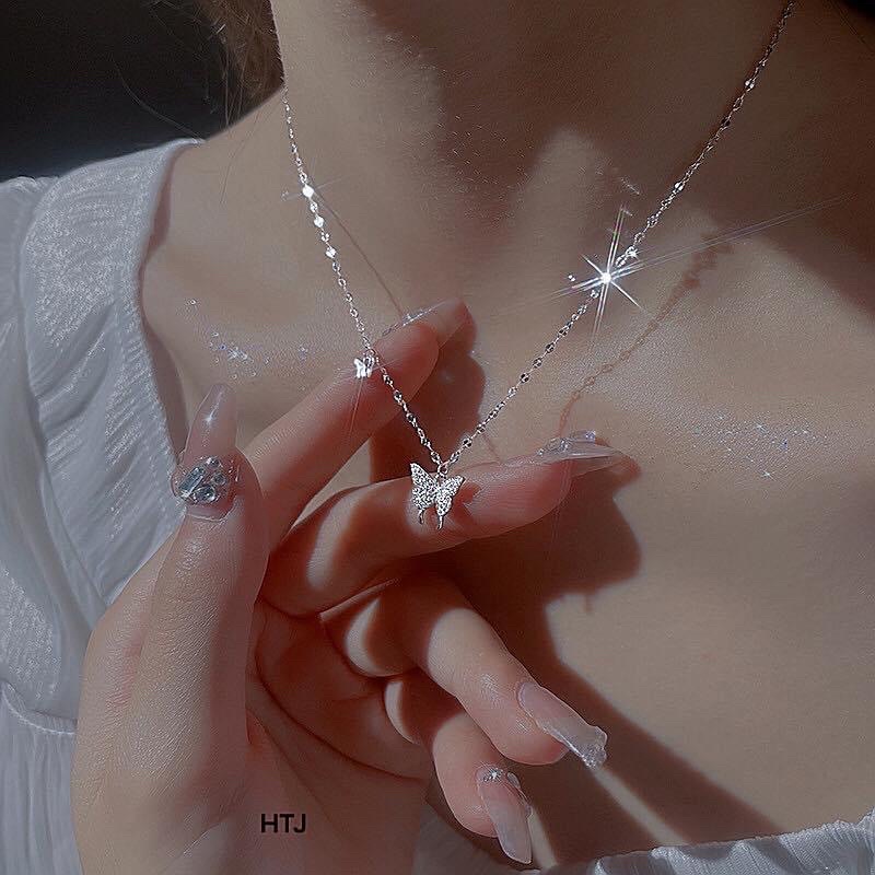 Dây chuyền nữ hồ điệp treo nạm đá sáng đẹp , bạc ta - THJ SILVER
