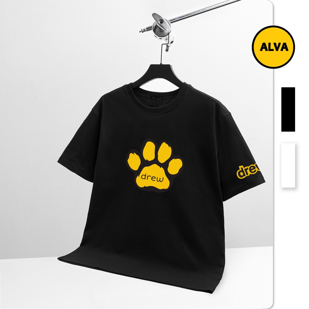 Áo Thun Oversize Nam Nữ Unisex Tay Lỡ Form Rộng Chất Liệu Cotton DREW Mẫu Dấu Chân - ALVA Đen - Trắng