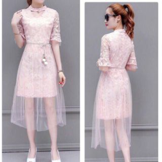 Đầm ren xòe phối tùng lưới