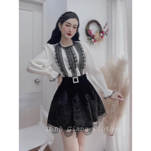 Áo sơmi tơ phối ren