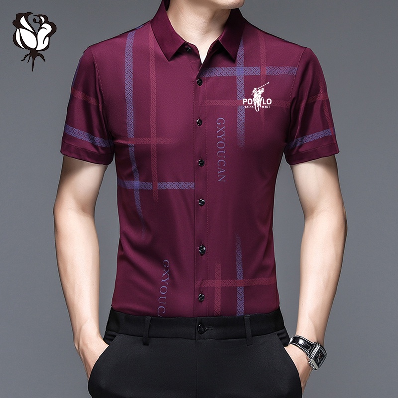 Áo Sơ Mi Ngắn Tay Không Đường May Co Giãn Cao 3 Màu Thời Trang Cho Nam