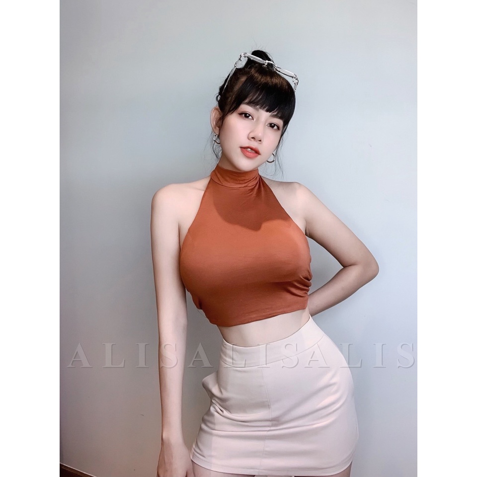 Áo Yếm Hở Lưng Có Mút Ngực Cột Dây Áo Yếm Hở Lưng Sexy Kèm Mút Đệm Ngực Buộc Dây Sau Sát Nách Màu Trắng Đen Xanh Cam Đất