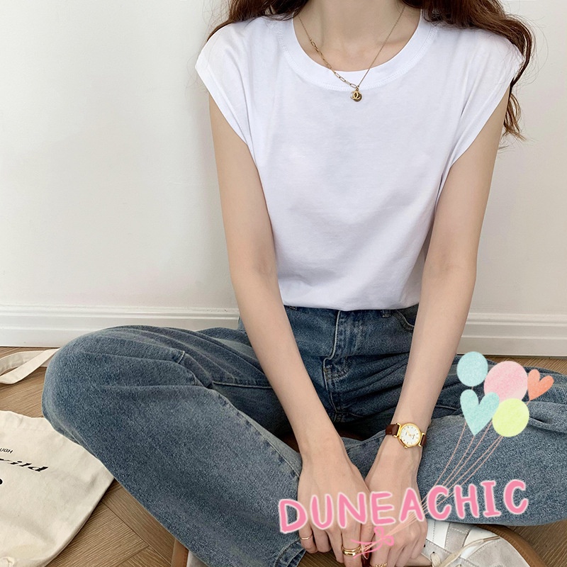 DUNEA Áo thun sát nách cổ tròn thiết kế đơn giản dành cho nữ