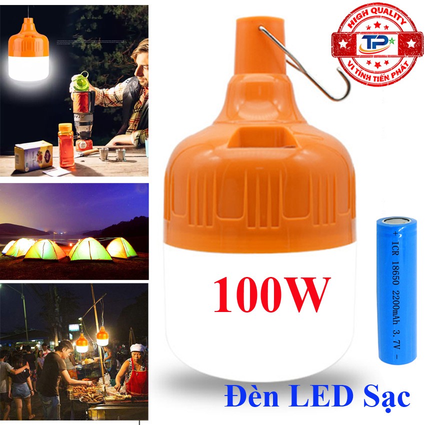 Bóng đèn tích điện 100w, bóng đèn led sạc pin tích điện có móc treo cổng sạc USB