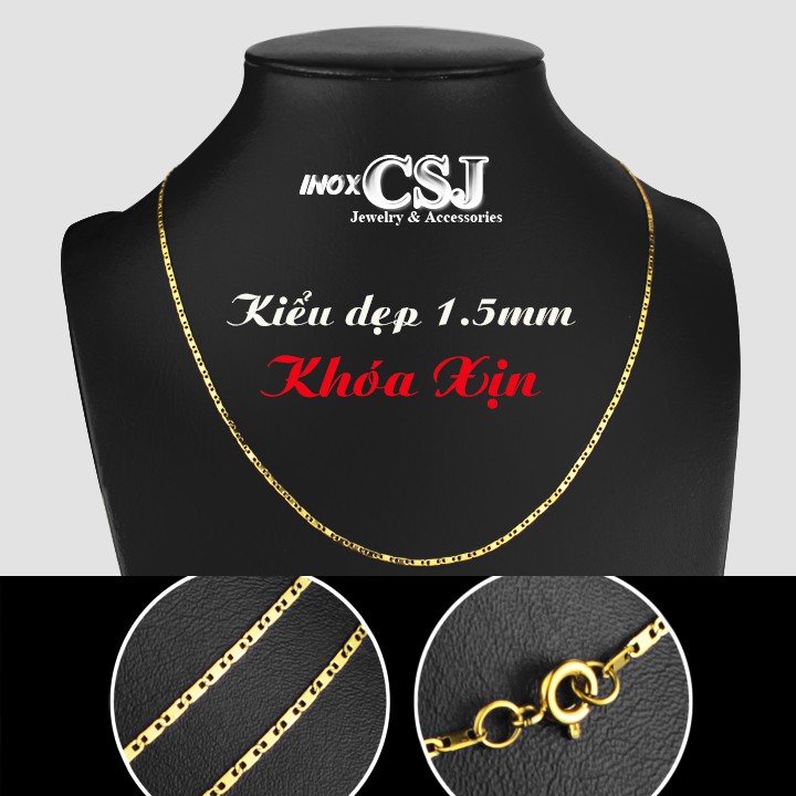 Dây chuyền nữ inox cao cấp kiểu dẹp 1.5mm Khóa Xịn màu vàng nhỏ nhắn, xinh xắn, siêu đẹp, bền màu, hợp thời trang