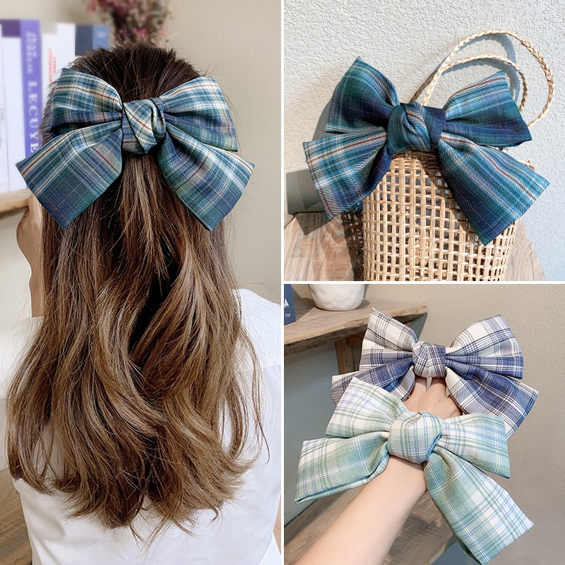 Kẹp Tóc Nơ Họa Tiết Kẻ Sọc Phong Cách Nhật Bản Xinh Xắn Cho Nữ