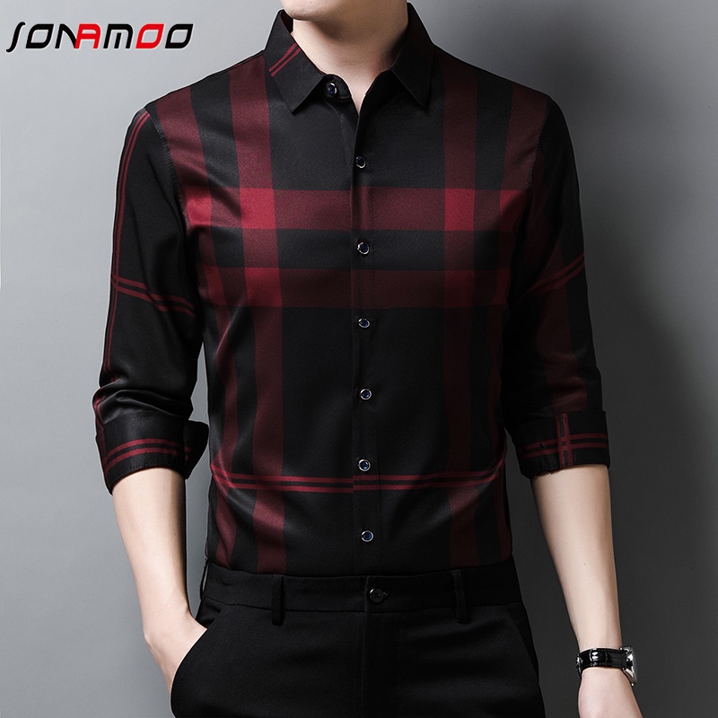 Áo Sơ Mi Nam Tay Dài Kẻ Sọc Vuông 4 Màu Sắc Thời Trang