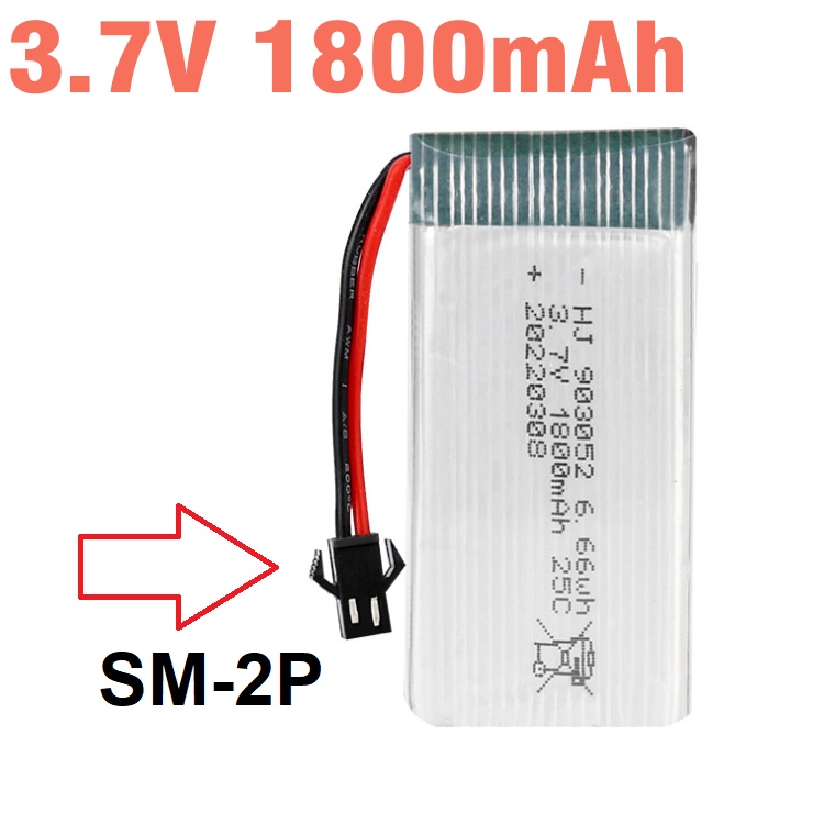 Pin sạc 3.7v 1800mah dùng cho xe mô hình điều khiển cổng nối SM-2P/ XH-2.54