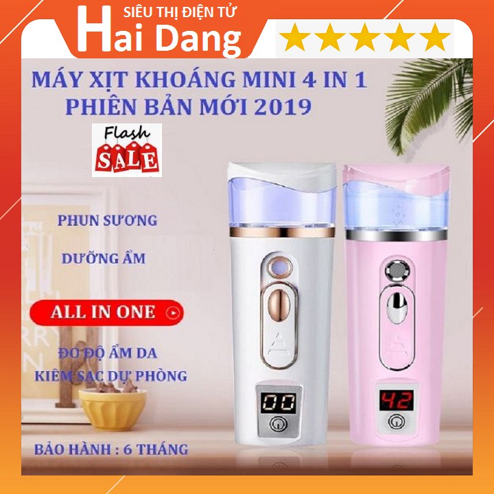 Máy Xịt Khoáng Xông Mặt Nano Mini Loại Đo Độ Ẩm Da 2019