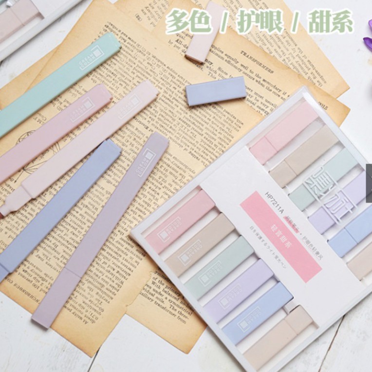 Bút highlight pastel 2 đầu, bút đánh dấu nhớ dòng morandi trang trí sổ văn phòng phẩm