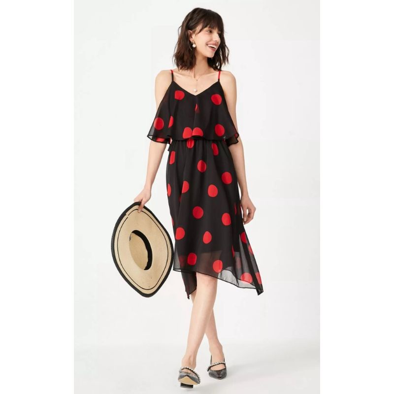Đầm 2 voan dây chấm bi Vero Moda màu đỏ trắng