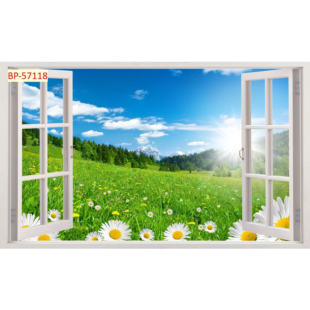 Tranh dán tường 3D khung cửa sổ sang trọng, lịch sự