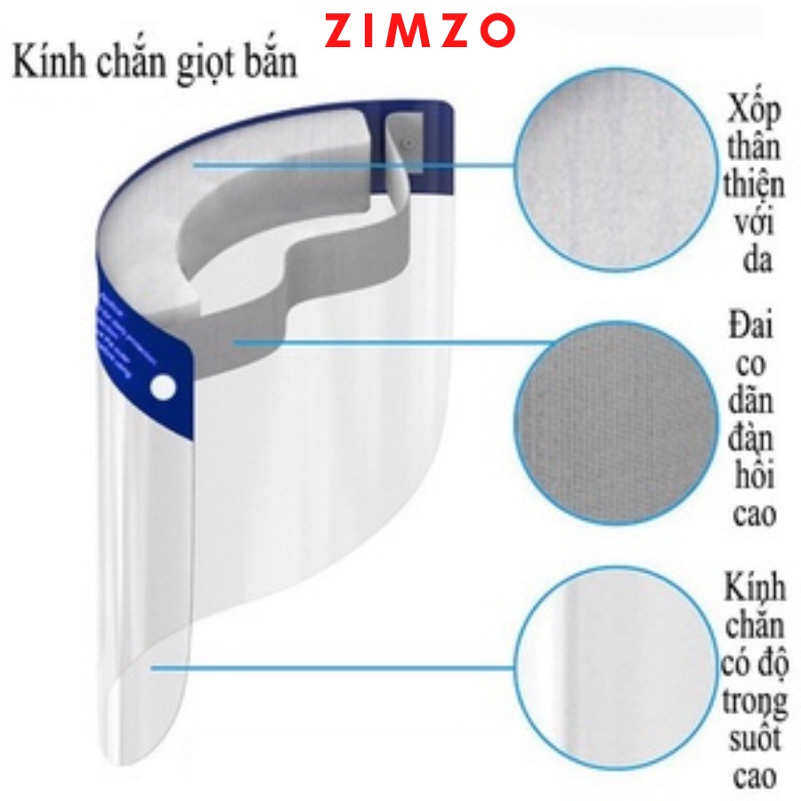 Kính đeo chống giọt bắn chống dịch Face shield trong suốt loại có đệm mút siêu êm | BigBuy360 - bigbuy360.vn