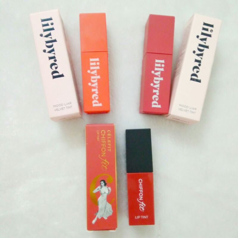 Thanh lý son Lilybyred mood liar velvet màu 02, 05 tint và Celefit Chiffon fit lip tint màu 06