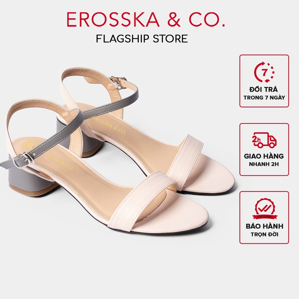 Giày sandal cao gót Erosska phối dây cao 3cm màu xám phối kem ver 2 - EBO19