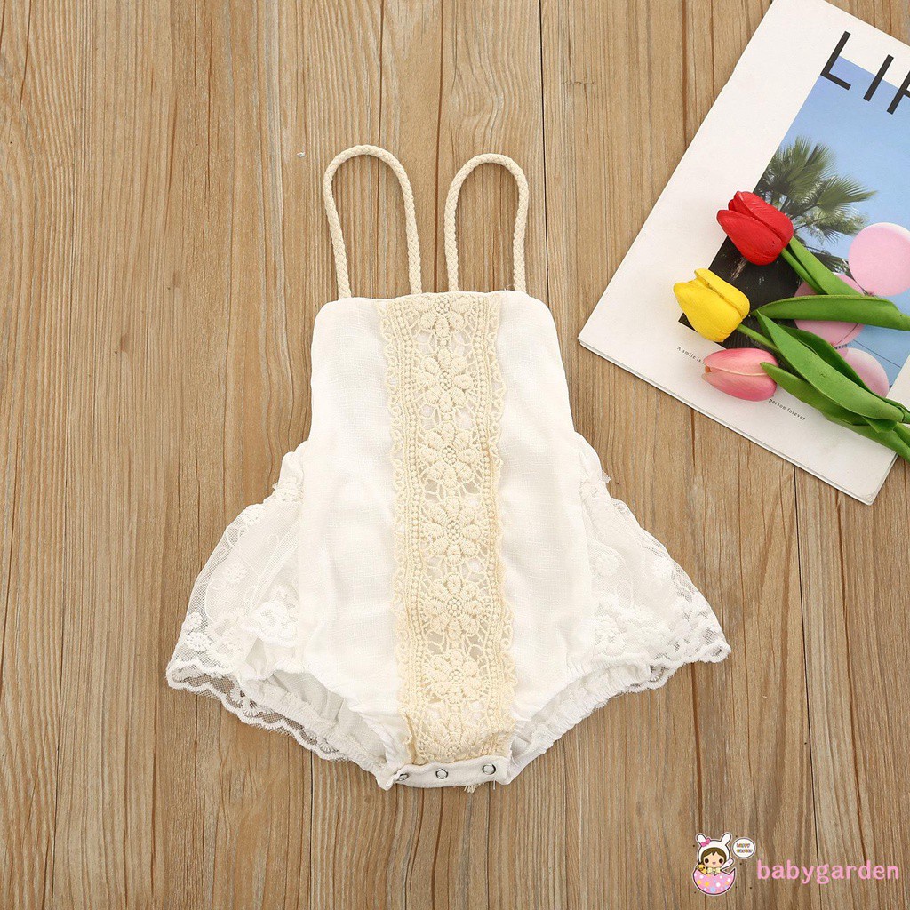 Bộ Áo Liền Quần Phối Ren Hoa Hở Lưng Thời Trang Mùa Hè Cho Bé Gái