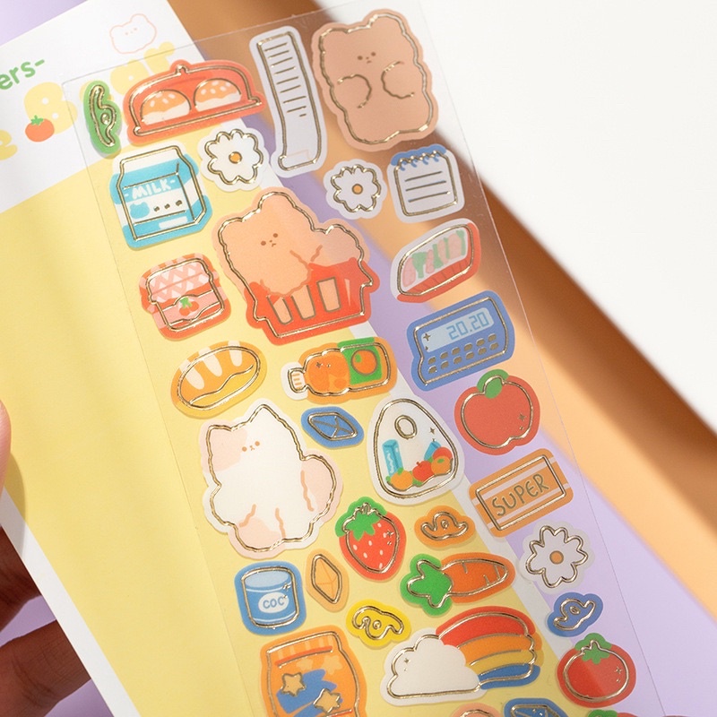 Sticker cute/ Tấm sticker hình dán Cute Bear dễ thương trang trí sổ planner bullet journal Hàn Quốc Tẻn Tẻn