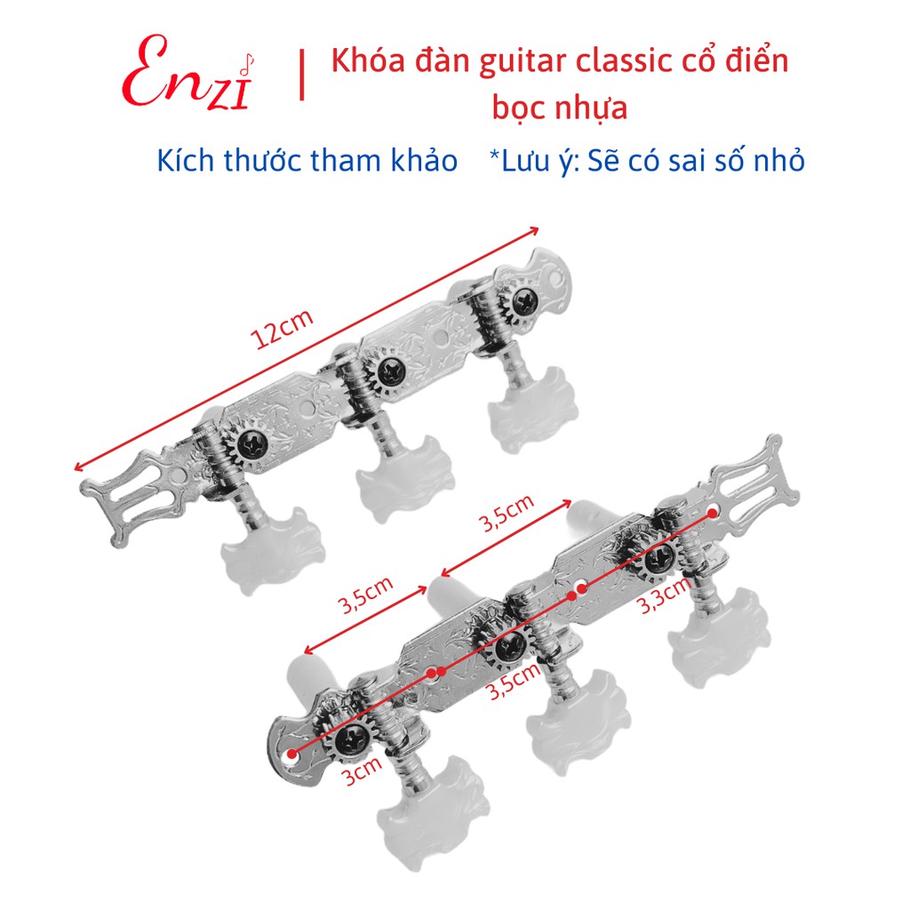 Khoá đàn guitar classic đàn cổ điển nylon có liền 2 vế kèm ốc vít thay thế Enzi