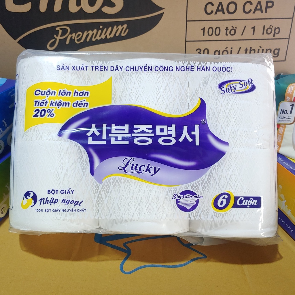 Giấy vệ sinh, giấy cuộn Lucky -bịch 6 cuộn không lõi