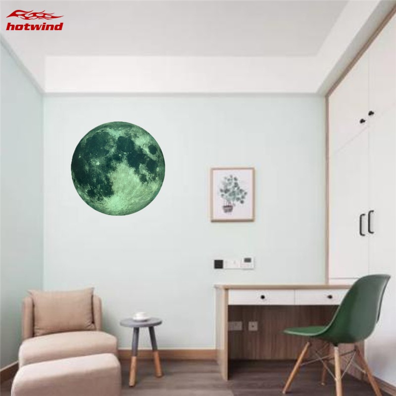 Miếng dán tường hình mặt trăng 3D dạ quang kích thước 30cm