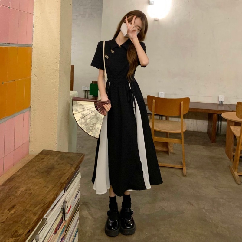COZOK Đầm Sườn Xám Tay Ngắn Chiết Eo Thời Trang Trẻ Trung Cho Nữ