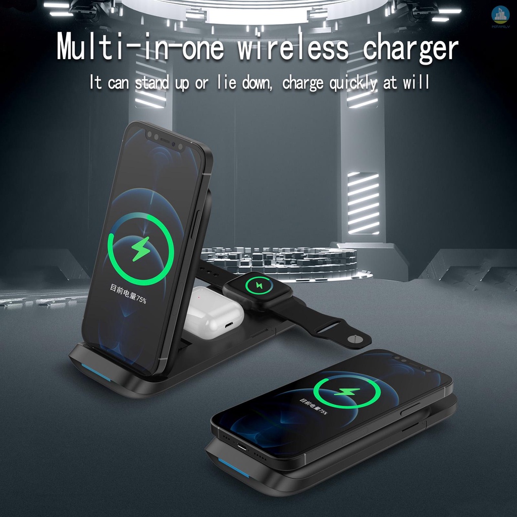 MI  3 in 1 Wireless Charger Qi Wireless Charging Stand Foldable Wireless Charging Pad Replacement for Apple Watch Airpods Pro  12/11/11pro/X/XS/XR/Xs Max