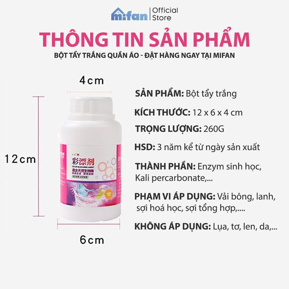 Bột Tẩy Trắng Quần Áo Thần Thánh 260gr Mifan - Thuốc tẩy trắng, làm sáng quần áo bị ố vàng, vết bẩn khó giặt