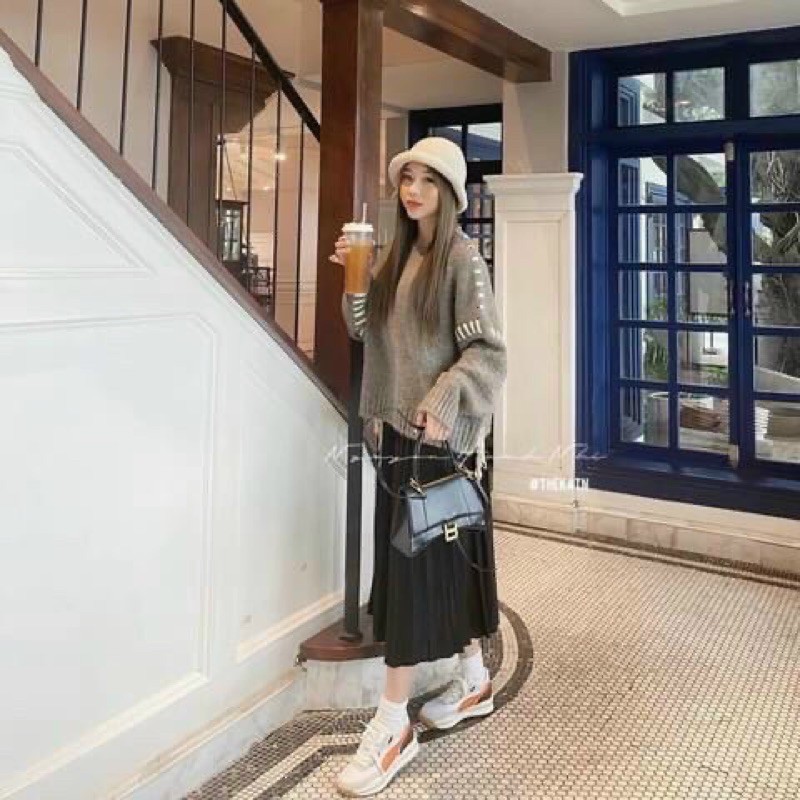 Chân váy xếp ly to Hàn Quốc dài qua gối sang chảnh | BigBuy360 - bigbuy360.vn