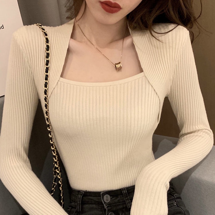 Áo Sweater Dệt Kim Cổ Vuông Form Ôm Thời Trang Mùa Thu Cho Nữ