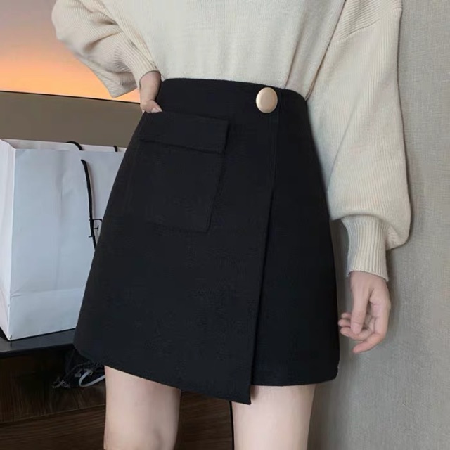 Chân váy dạ ngắn dáng chữ A vạt trước phong cách Hàn Quốc hàng chuẩn Quảng Châu loại 1