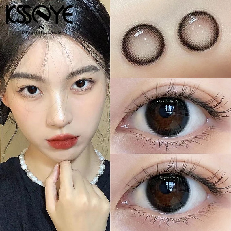 Kính áp tròng vẻ đẹp tự nhiên Dòng tròn nhỏ màu đen Kính áp tròng làm đẹp kiểu Hàn Quốc tự nhiên và thoải mái 2 chiếc 1 cặp kính áp tròng dùng một lần 14,2mm hàng năm