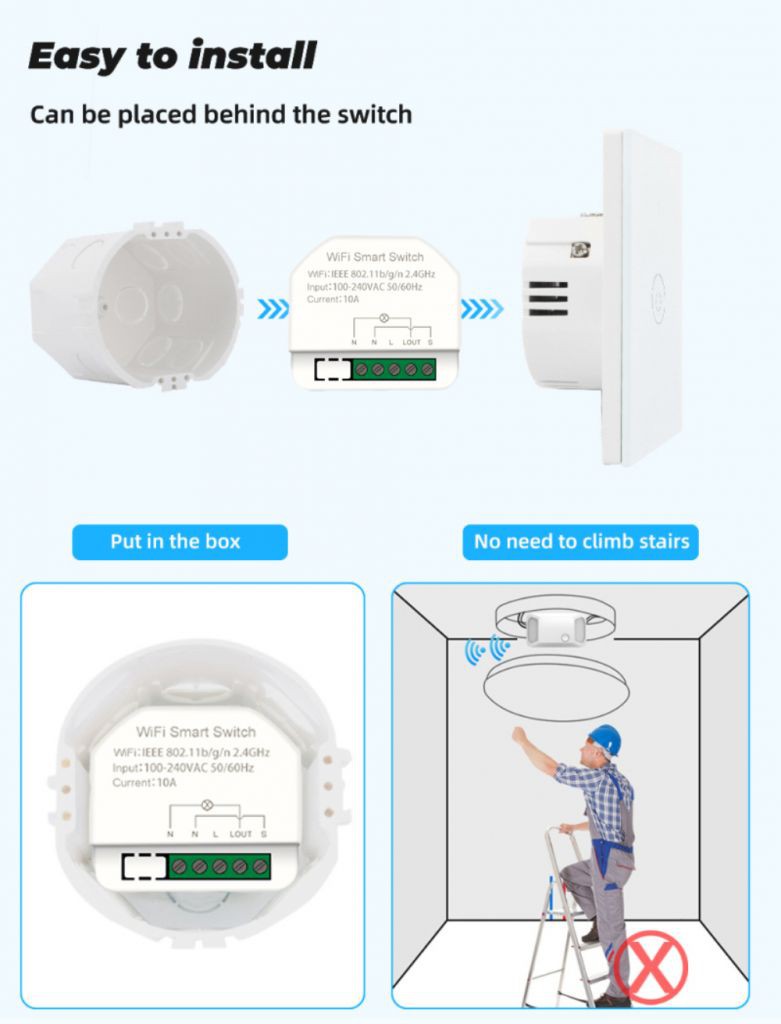 1gang MINI Wifi Smart Switch Timer Switches Smart Home Automation Compatible with Tuya Alexa Google Home 【Puue】