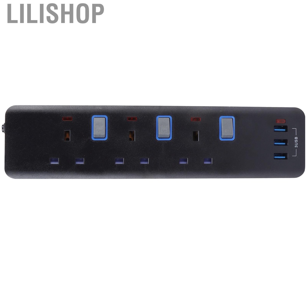 Lilishop Power Strip UK 250V Electrical Socket with Independent Switch 3 Outlet+3 USB Charging Port